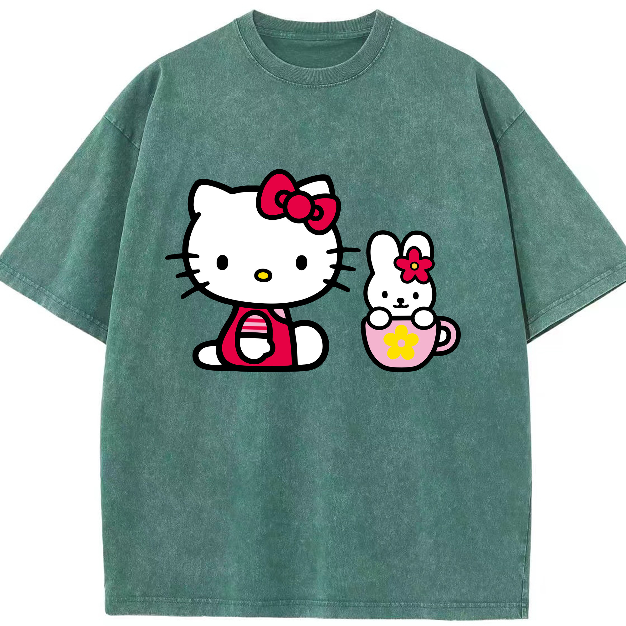 （画像用） Hello Kitty ハローキティ 綿100% ヴィンテージ風 半袖Tシャツ（フロントプリント）